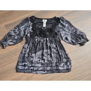 Vtg Ice Blouse Medium Black Top y2k baby doll flowu